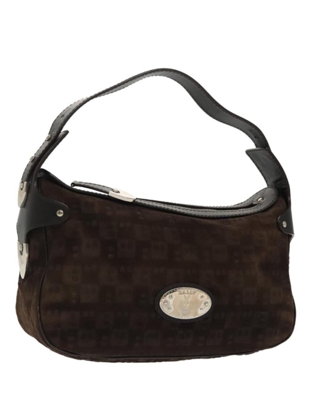 BALLY Shoulder Bag Suede Leather Brown Silver